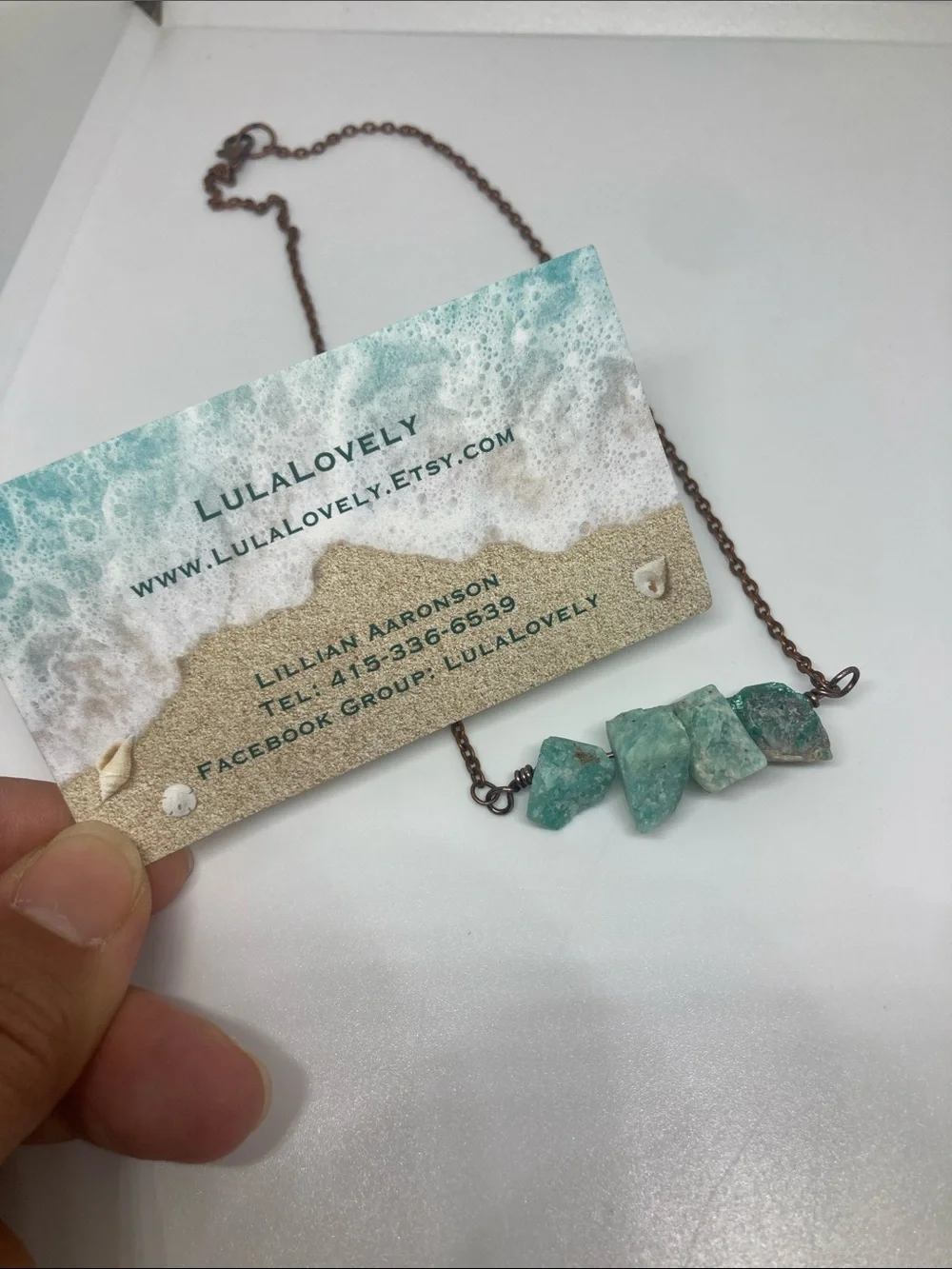 Raw Green Amazonite Stone Necklace on Copper Chain